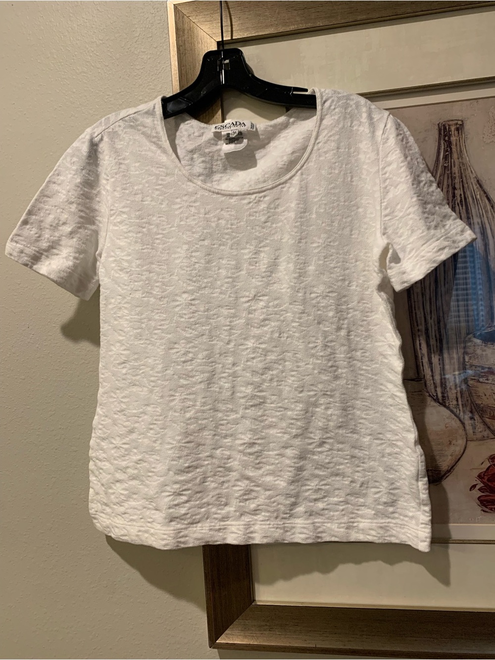 Escada Crisp White Textured Short Sleeve Tee - Picture 1 of 10